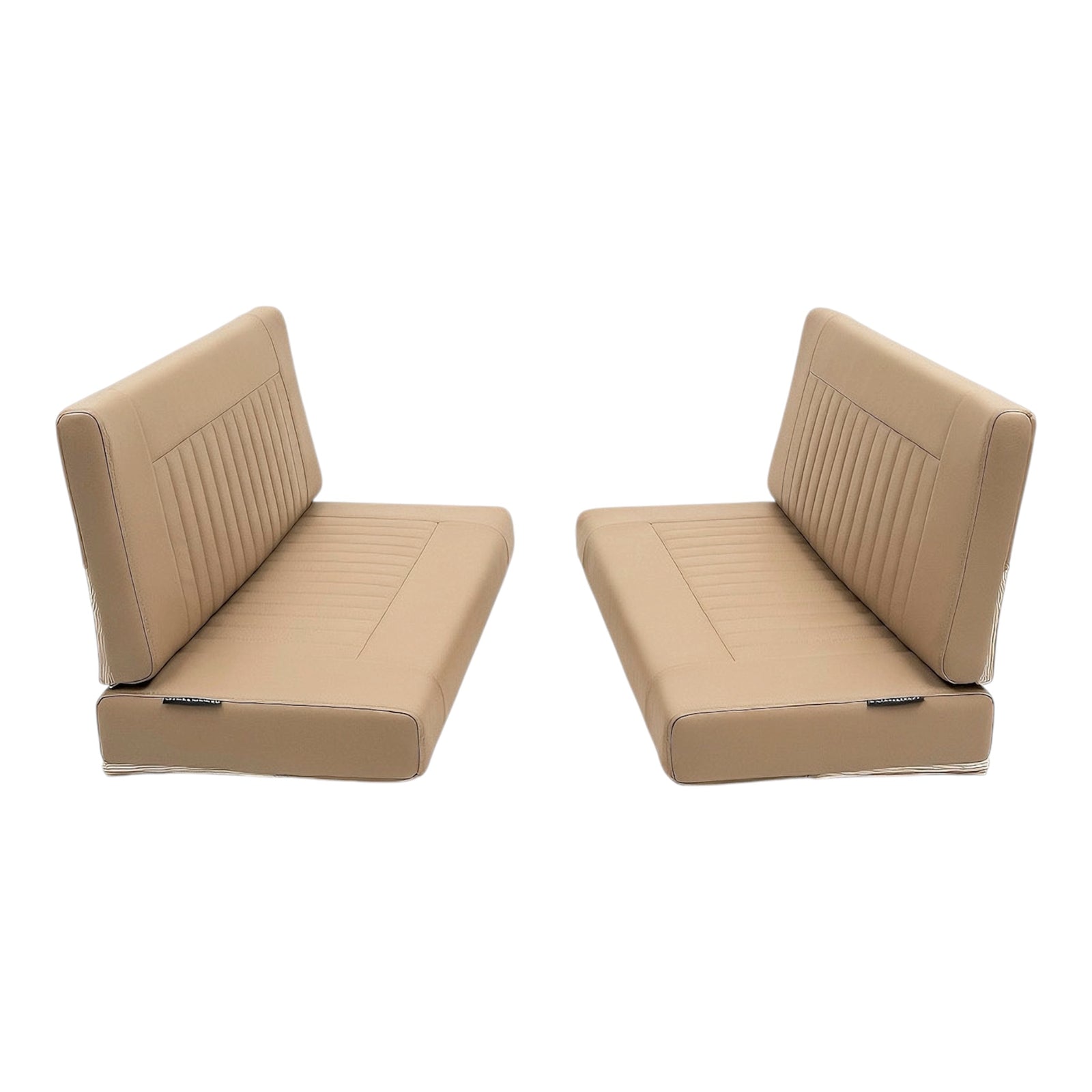 Pair of beige car seats on a white background