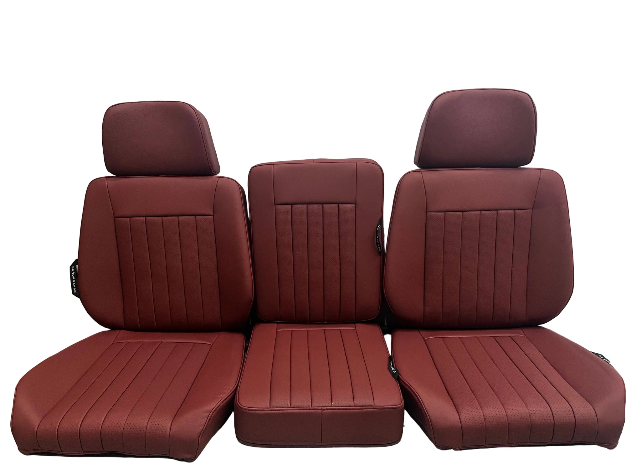 Set of brown car seat covers on a white background