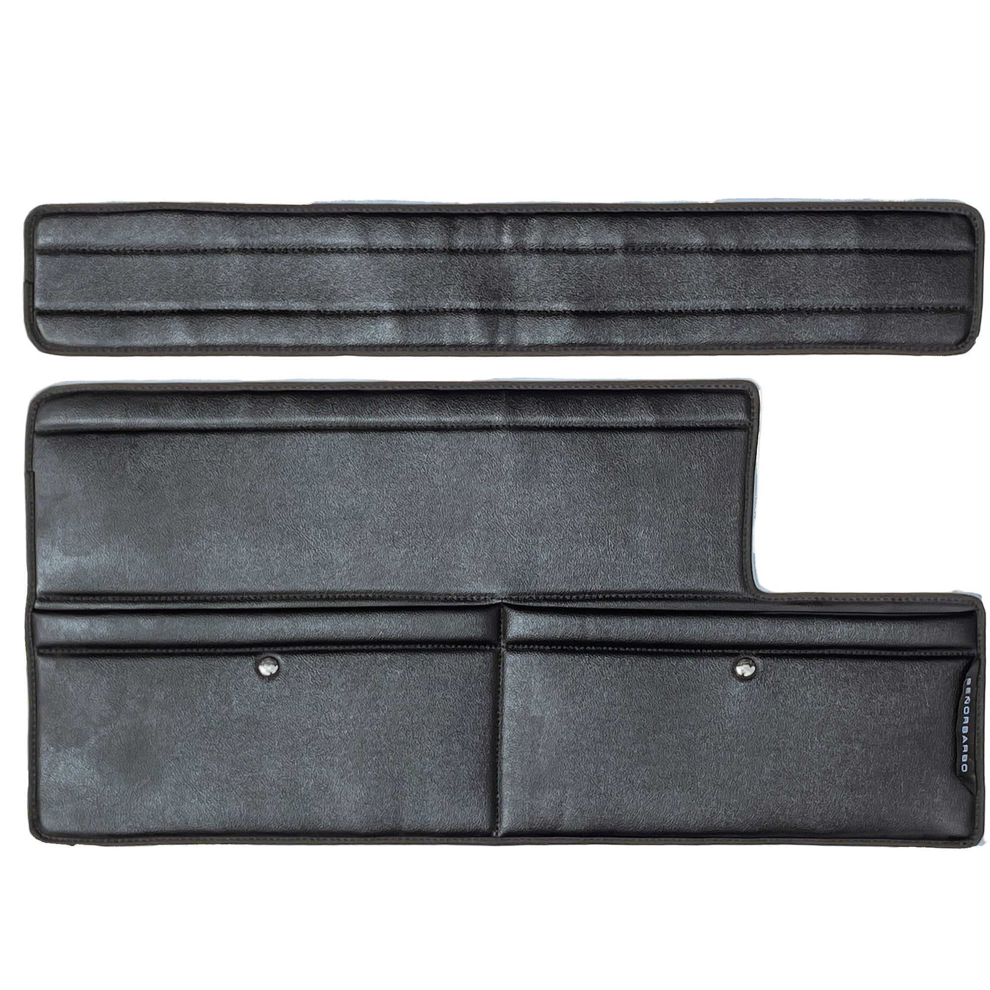 Two gray car door panels on a white background