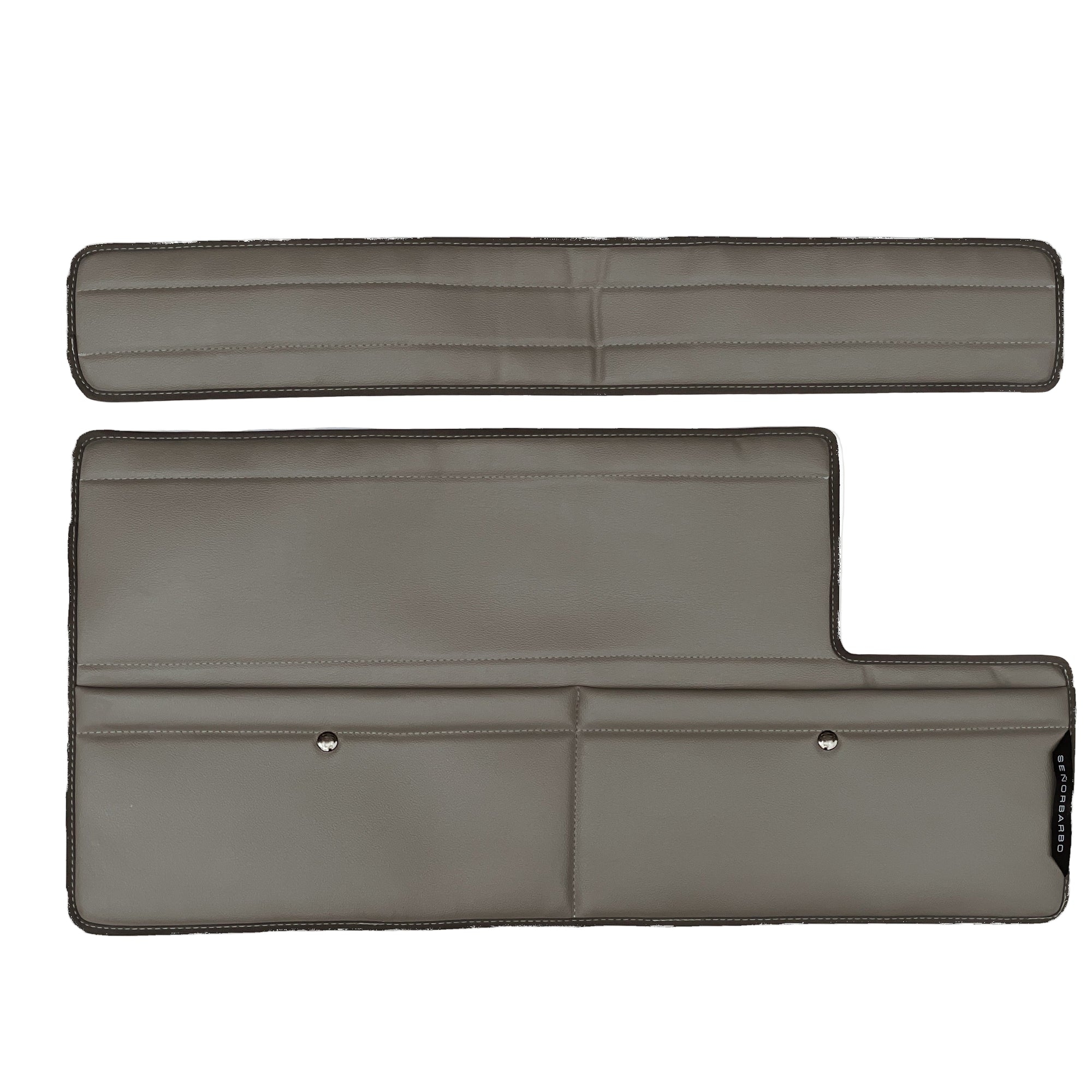 Two gray car door panels on a white background