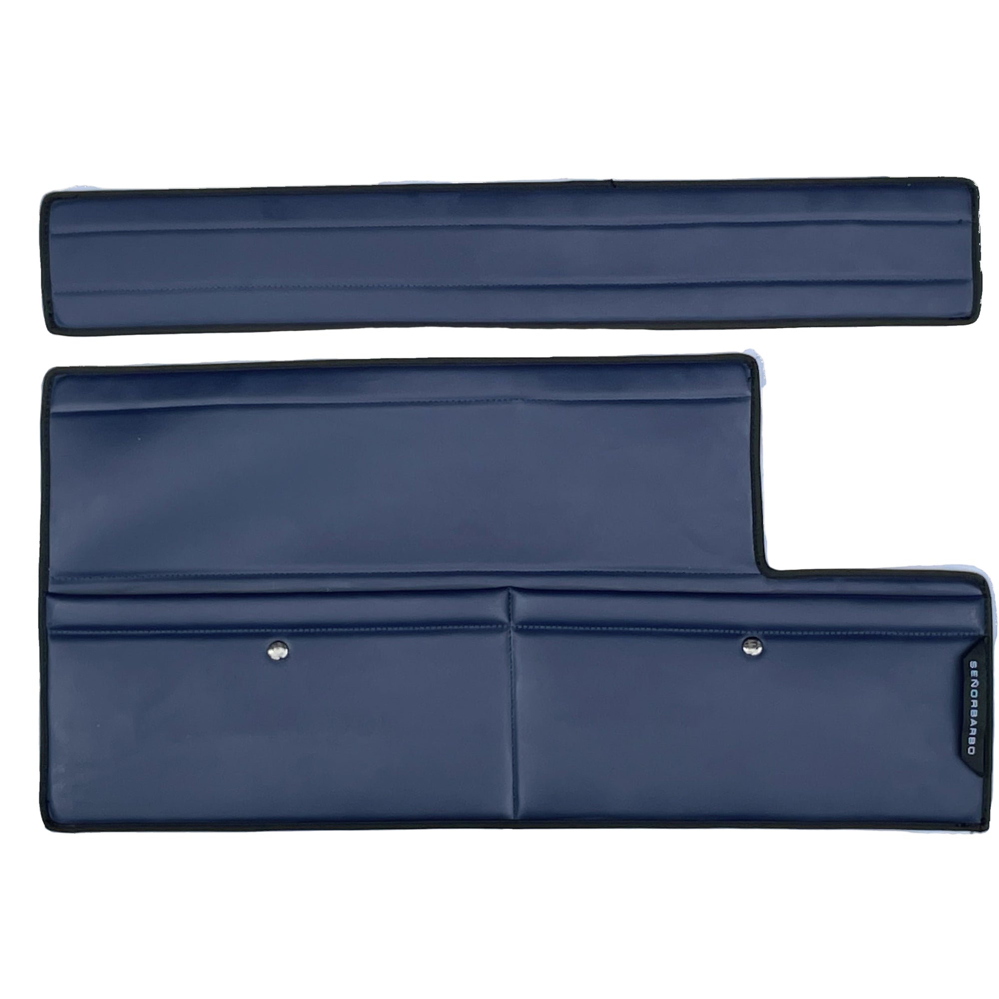 Two blue car door panels on a white background