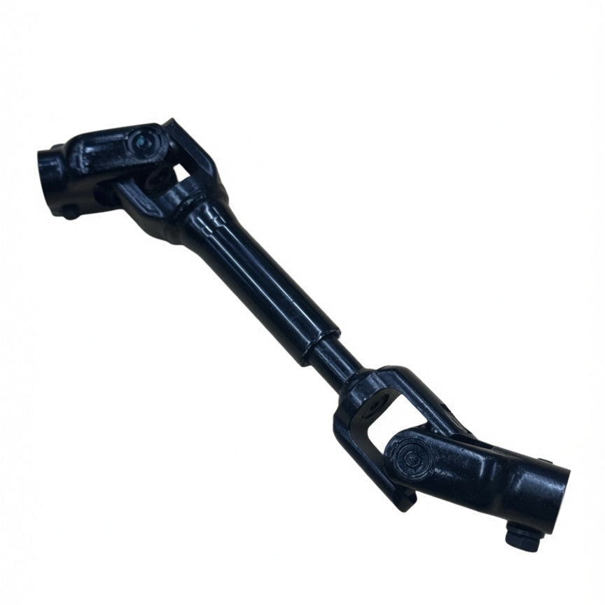 A black metal automotive or industrial joint assembly with two splined ends, shown on a plain white background.