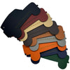 Stack of leather samples with &#39;SENORBARBO&#39; branding on a white background