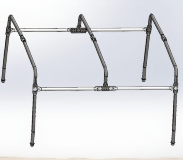 Metal frame structure on a white background